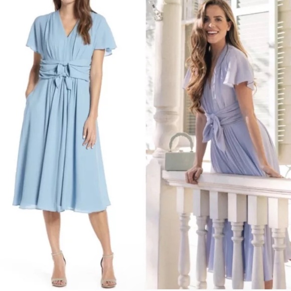 Gal Meets Glam Jane Tie Waist Flutter Sleeve Midi Dress - Picture 1 of 5